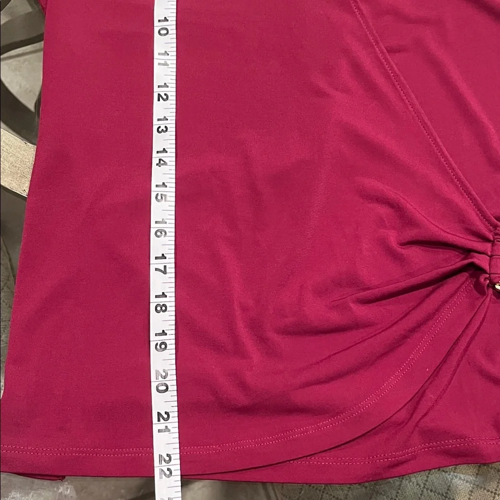 Michael Kors Maroon Red Long Sleeve Wrap Top Blouse Size Medium Gold Accent
